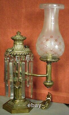 Antique Brown & Rusher New York Argand Lamp Original Glass Globe Shade PRISMS