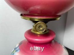 Antique CLIMAX Hand P Floral GWTW 8 Globe Electrified Parlor Table Oil Lamp 22