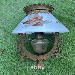 Antique C. 1870s Cast Iron Adjustable Hanging Parlor Oil Kero Lamp Font Eastlake