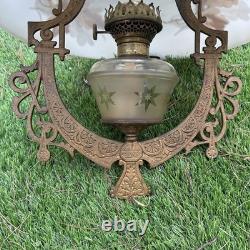 Antique C. 1870s Cast Iron Adjustable Hanging Parlor Oil Kero Lamp Font Eastlake