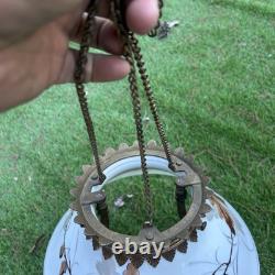 Antique C. 1870s Cast Iron Adjustable Hanging Parlor Oil Kero Lamp Font Eastlake