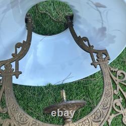 Antique C. 1870s Cast Iron Adjustable Hanging Parlor Oil Kero Lamp Font Eastlake