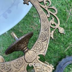 Antique C. 1870s Cast Iron Adjustable Hanging Parlor Oil Kero Lamp Font Eastlake
