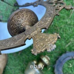 Antique C. 1870s Cast Iron Adjustable Hanging Parlor Oil Kero Lamp Font Eastlake