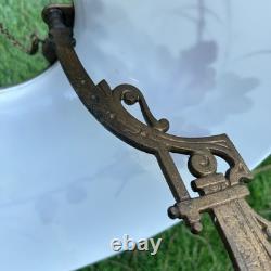 Antique C. 1870s Cast Iron Adjustable Hanging Parlor Oil Kero Lamp Font Eastlake