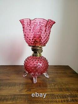 Antique C. 1880 P&a Harward Cranberry Red Hobnail Oil Lamp Handblown Art Glass