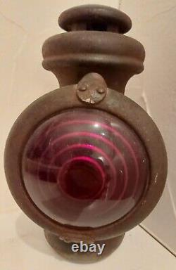 Antique Car Buggy Carriage Light Kerosene Oil Lamp Lantern Red Glass