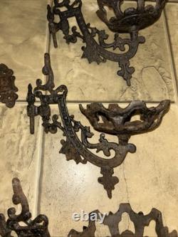 Antique Cast Iron Double Oil Lamp Wall Mount with Mounting Piece, Set Of 3