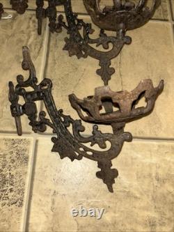 Antique Cast Iron Double Oil Lamp Wall Mount with Mounting Piece, Set Of 3