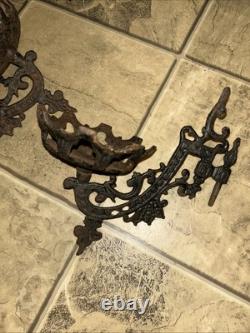 Antique Cast Iron Double Oil Lamp Wall Mount with Mounting Piece, Set Of 3