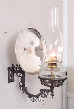 Antique Cast Iron Eastlake Stover Wall Mount Oil Lamp Sconce with 9 Reflector