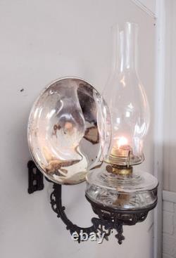 Antique Cast Iron Eastlake Stover Wall Mount Oil Lamp Sconce with 9 Reflector
