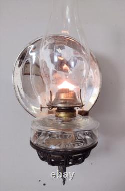 Antique Cast Iron Eastlake Stover Wall Mount Oil Lamp Sconce with 9 Reflector