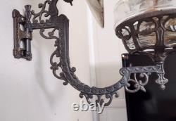 Antique Cast Iron Eastlake Stover Wall Mount Oil Lamp Sconce with 9 Reflector