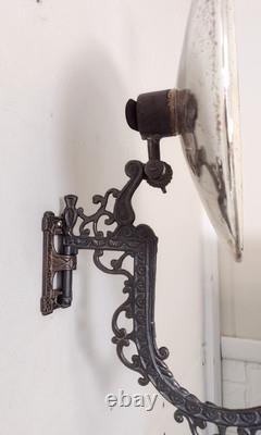 Antique Cast Iron Eastlake Stover Wall Mount Oil Lamp Sconce with 9 Reflector