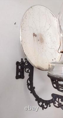 Antique Cast Iron Eastlake Stover Wall Mount Oil Lamp Sconce with 9 Reflector