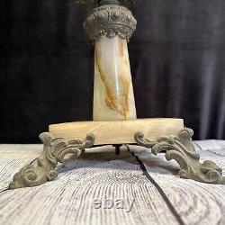 Antique Cast Iron Onyx Cherub Banquet Oil Lamp Centerpiece + Burner HEAVY 16