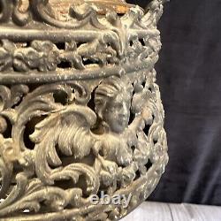 Antique Cast Iron Onyx Cherub Banquet Oil Lamp Centerpiece + Burner HEAVY 16