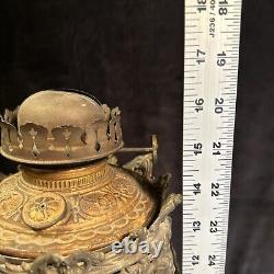 Antique Cast Iron Onyx Cherub Banquet Oil Lamp Centerpiece + Burner HEAVY 16