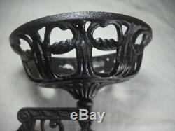 Antique Cast Iron Wall Bracket Finger Oil Lamp with Etched Glass Ruffled Shade