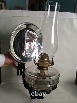 Antique Cast Iron Wall Mount P&A Oil Kerosene Lamp Mercury Reflector Ornate