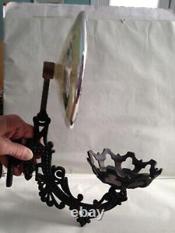 Antique Cast Iron Wall Mount P&A Oil Kerosene Lamp Mercury Reflector Ornate