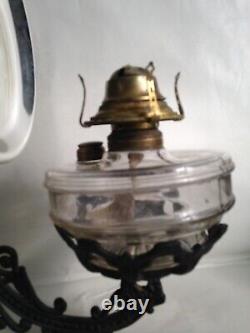 Antique Cast Iron Wall Mount P&A Oil Kerosene Lamp Mercury Reflector Ornate