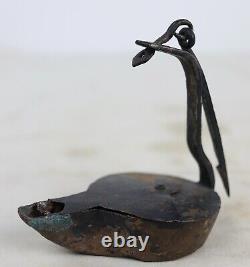 Antique Cast Metal Whale Oil Betty Lamp Hanging Wall Mount with Spike