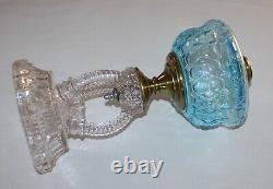Antique Cathedral Oil Lamp Blue Font Clear Base For #2 Burner