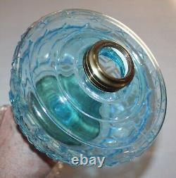 Antique Cathedral Oil Lamp Blue Font Clear Base For #2 Burner