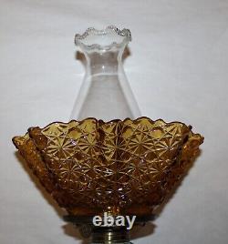 Antique Cathedral Oil Lamp With Dots & Daisy Shade Oil Lamp