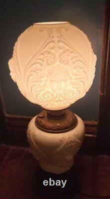 Antique Cherub Electric Oil Lantern Lamp Milk Glass Globe Large Gwtw Hurricane