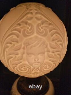 Antique Cherub Electric Oil Lantern Lamp Milk Glass Globe Large Gwtw Hurricane