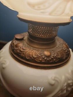 Antique Cherub Electric Oil Lantern Lamp Milk Glass Globe Large Gwtw Hurricane