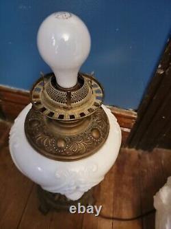 Antique Cherub Electric Oil Lantern Lamp Milk Glass Globe Large Gwtw Hurricane