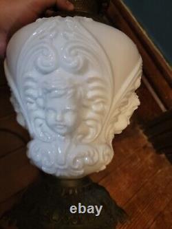 Antique Cherub Electric Oil Lantern Lamp Milk Glass Globe Large Gwtw Hurricane