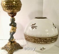 Antique Cherub Figural GWTW Oil Lamp Banquet Parlor Figurine Lamp Large Globe