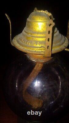 Antique Cherub Figural Stem Kerosene Oil Lamp W Amethyst Globe Very Old Late 18
