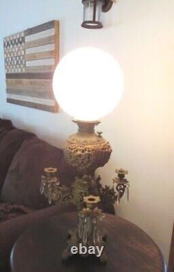Antique Cherub Oil Lamp Ornate Parlor Banquet Candle Light Spelter or Bronze