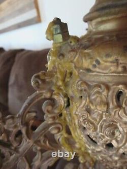 Antique Cherub Oil Lamp Ornate Parlor Banquet Candle Light Spelter or Bronze