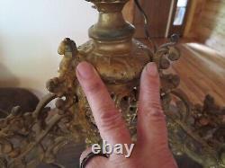 Antique Cherub Oil Lamp Ornate Parlor Banquet Candle Light Spelter or Bronze