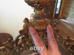 Antique Cherub Oil Lamp Ornate Parlor Banquet Candle Light Spelter or Bronze
