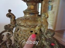 Antique Cherub Oil Lamp Ornate Parlor Banquet Candle Light Spelter or Bronze