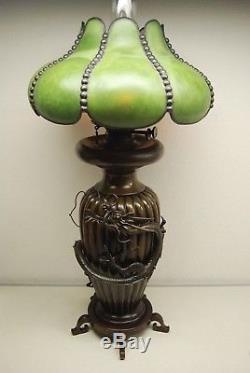 Antique Chinese Japanese Bronze Meiji Kerosene Oil Art Nouveau Deco Dragon Lamp