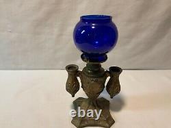 Antique Cigar lighter kerosene oil lamp cobalt blue shade possibly Miller or B&H