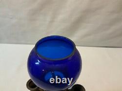 Antique Cigar lighter kerosene oil lamp cobalt blue shade possibly Miller or B&H