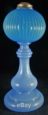 Antique Clambroth / Opaline Blue Glass Kerosene / Oil Lamp Turquoise Ribbed Font