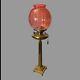 Antique Classical Brass Oil Parlor Lamp Cranberry Glass Ribbed Shade c1880