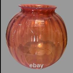 Antique Classical Brass Oil Parlor Lamp Cranberry Glass Ribbed Shade c1880