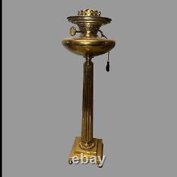 Antique Classical Brass Oil Parlor Lamp Cranberry Glass Ribbed Shade c1880